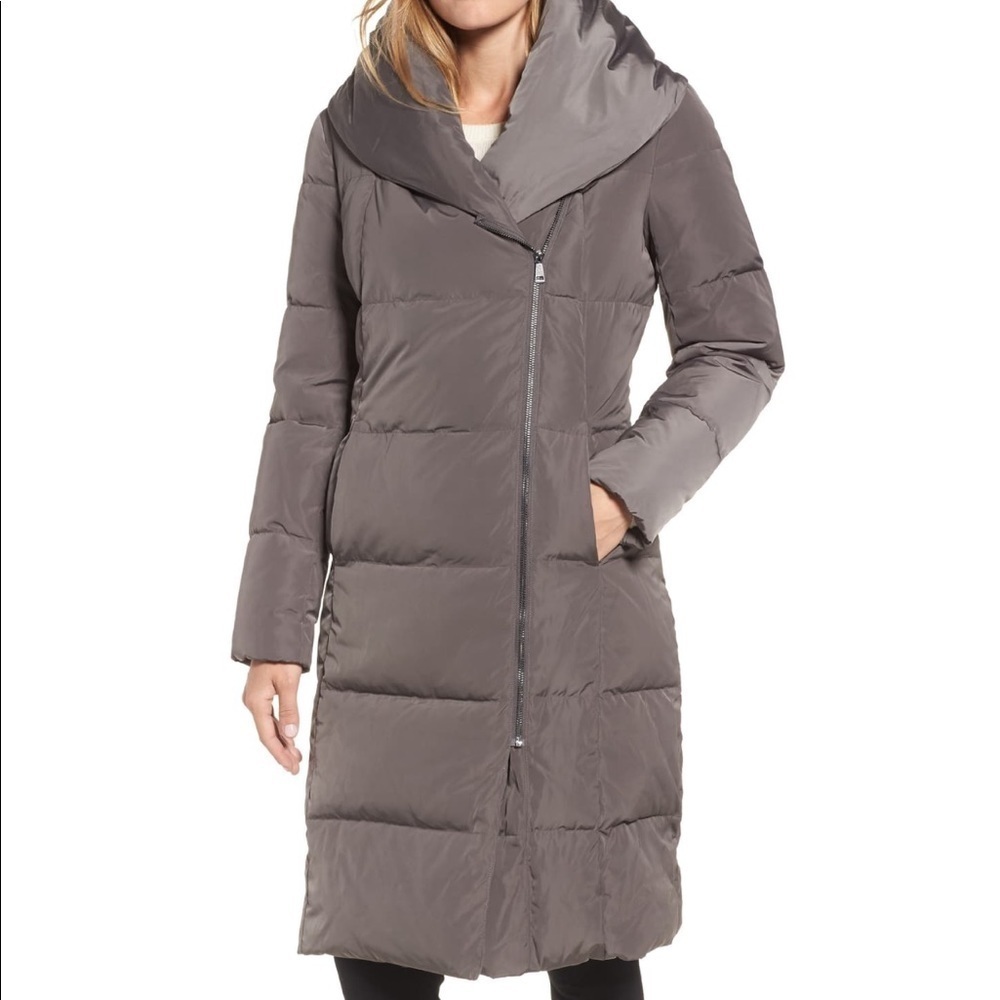 COLE HAAN pillow collar puffer maxi coat Gray